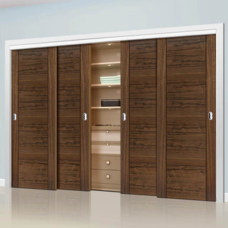 Image: Four Sliding Wardrobe Doors & Frame Kit - Tigris Walnut Door - Prefinished
