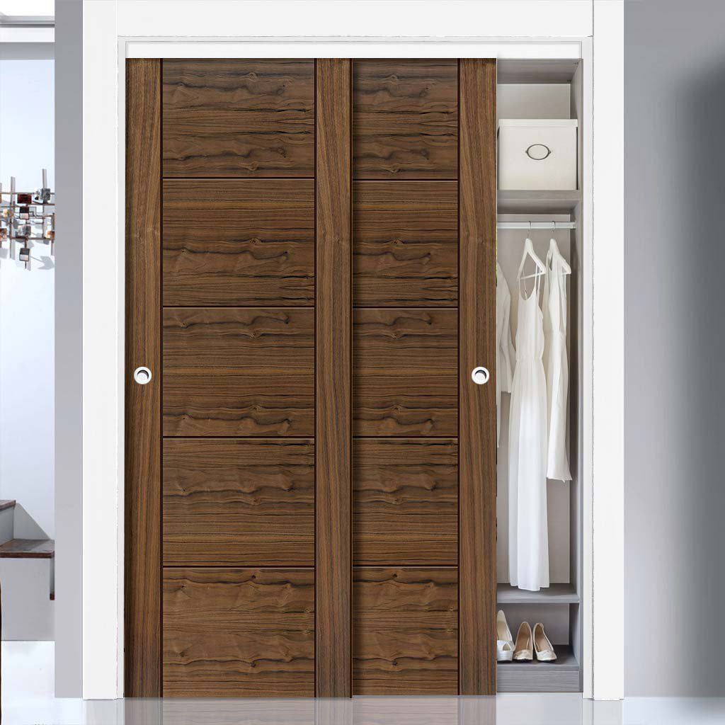 Two Sliding Wardrobe Doors & Frame Kit - Tigris Walnut Door - Prefinished