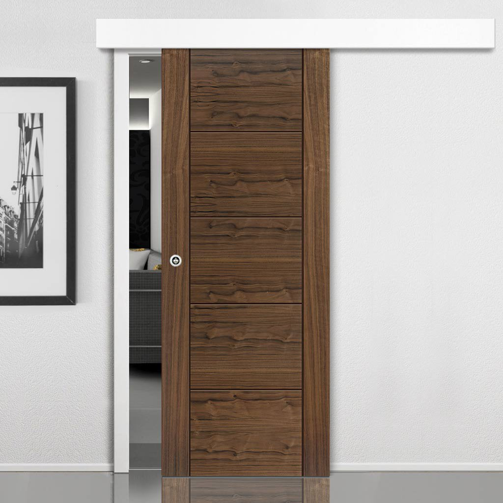 Single Sliding Door & Wall Track - Tigris Walnut Door - Prefinished