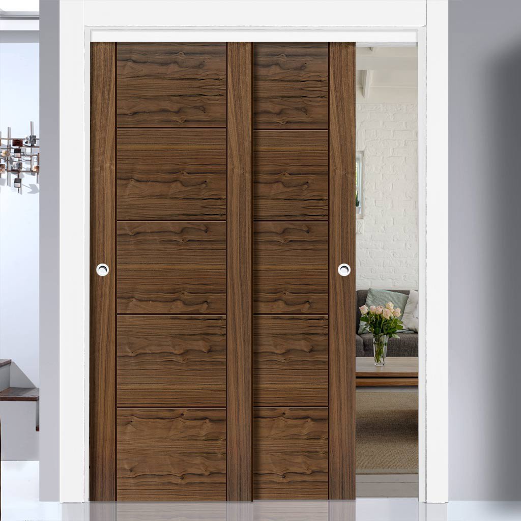 Two Sliding Doors and Frame Kit - Tigris Walnut Door - Prefinished