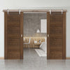 Double Sliding Door & Track - Tigris Walnut Doors - Prefinished