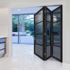 Three Folding Doors & Frame Kit - Chelsea 4 Pane Black Primed 3+0 - Tinted Glass