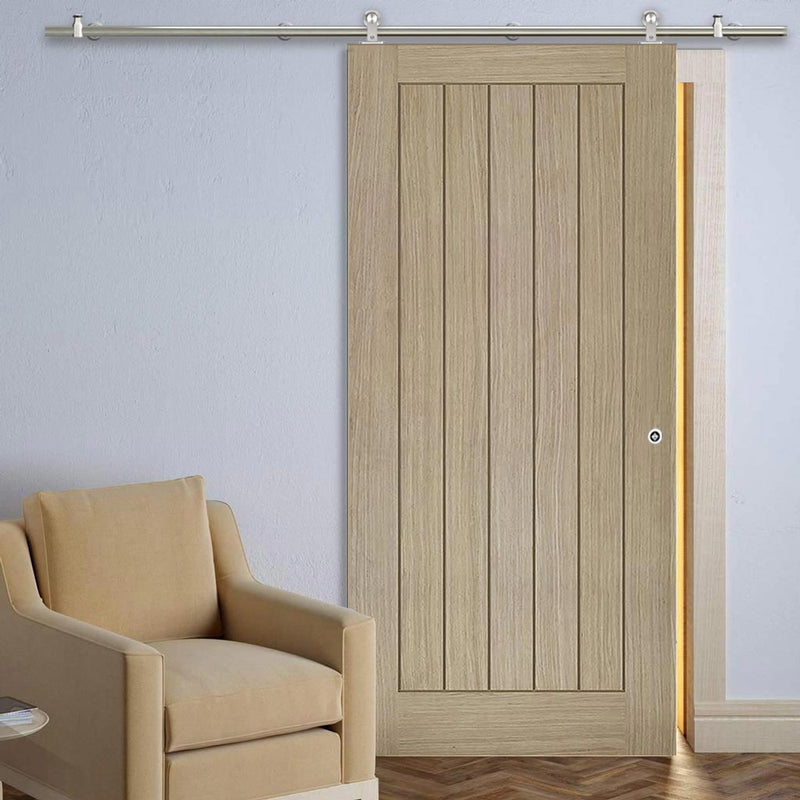 Sirius Tubular Stainless Steel Sliding Track & Belize Light Grey Door - Prefinished
