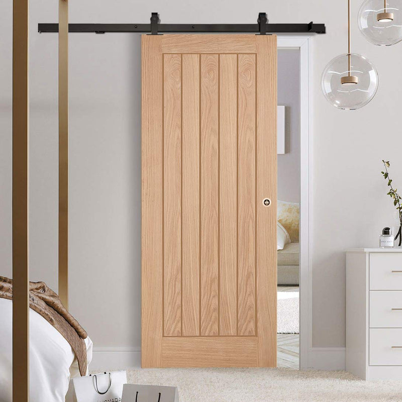Top Mounted Black Sliding Track & Door - Belize Oak Door - Prefinished