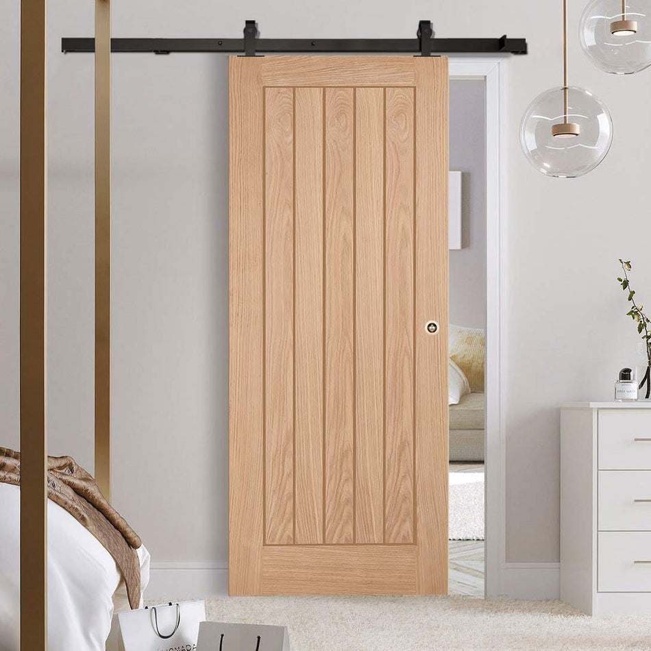 Top Mounted Black Sliding Track & Door - Belize Oak Door - Prefinished
