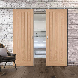 Image: Sirius Tubular Stainless Steel Sliding Track & Belize Oak Double Door - Prefinished