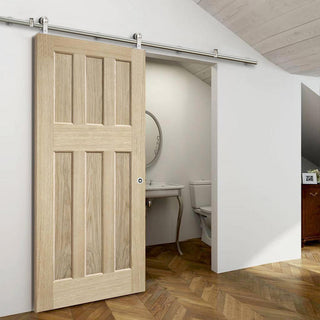 Image: Sirius Tubular Stainless Steel Sliding Track & DX 60's Nostalgia Oak Panel Door - Unfinished