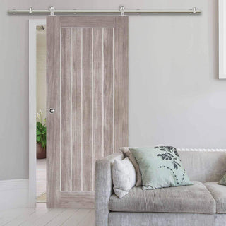 Image: Sirius Tubular Stainless Steel Sliding Track & Laminate Mexicano Light Grey Door - Prefinished