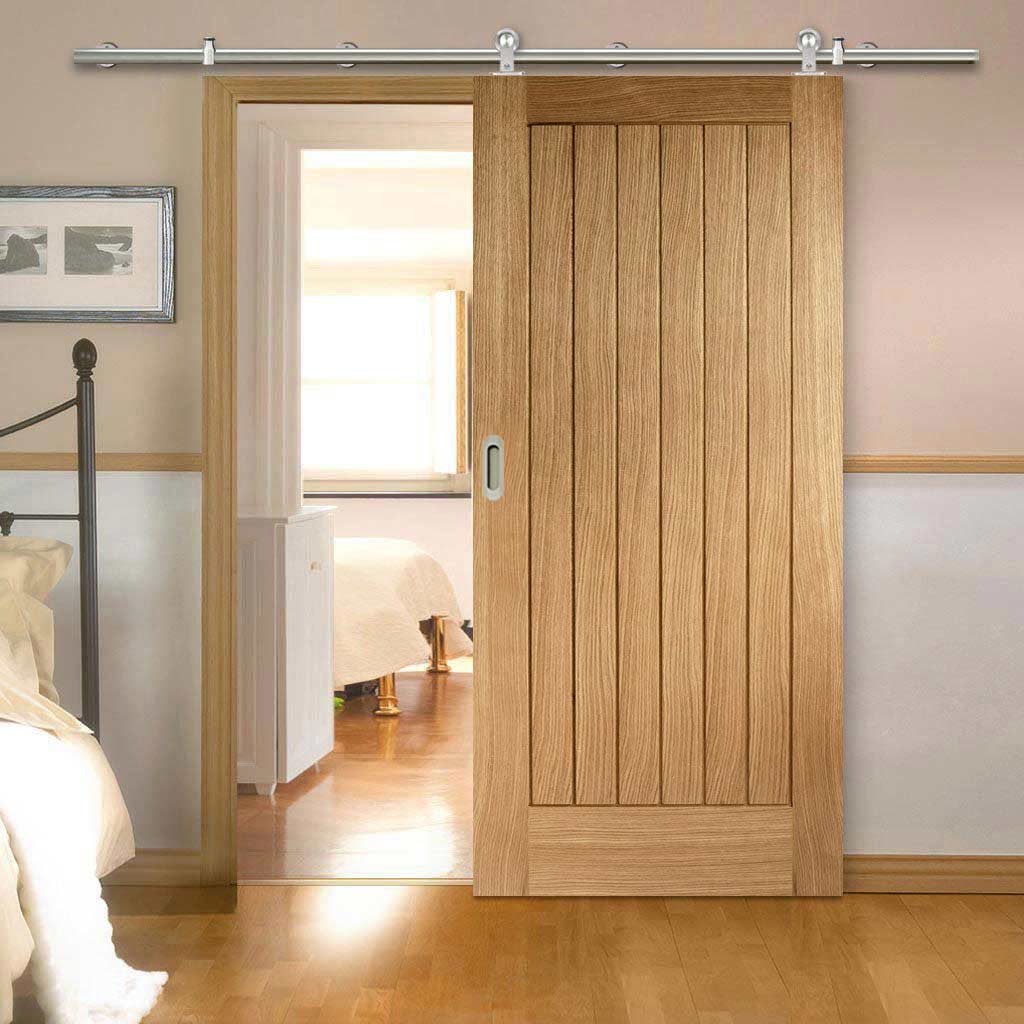 Sirius Tubular Stainless Steel Sliding Track & Suffolk Essential Oak Door - Unfinished