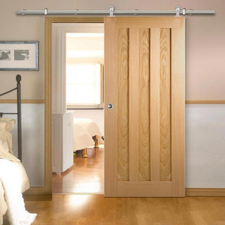 Image: Sirius Tubular Stainless Steel Sliding Track & Idaho 3 Panel Oak Door - Unfinished