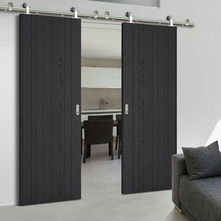 Image: Sirius Tubular Stainless Steel Sliding Track & Laminate Montreal Black Double Door - Prefinished