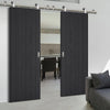 Sirius Tubular Stainless Steel Sliding Track & Laminate Montreal Black Double Door - Prefinished