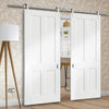 Saturn Tubular Stainless Steel Sliding Track & Victorian Shaker 4 Panel Double Door - White Primed