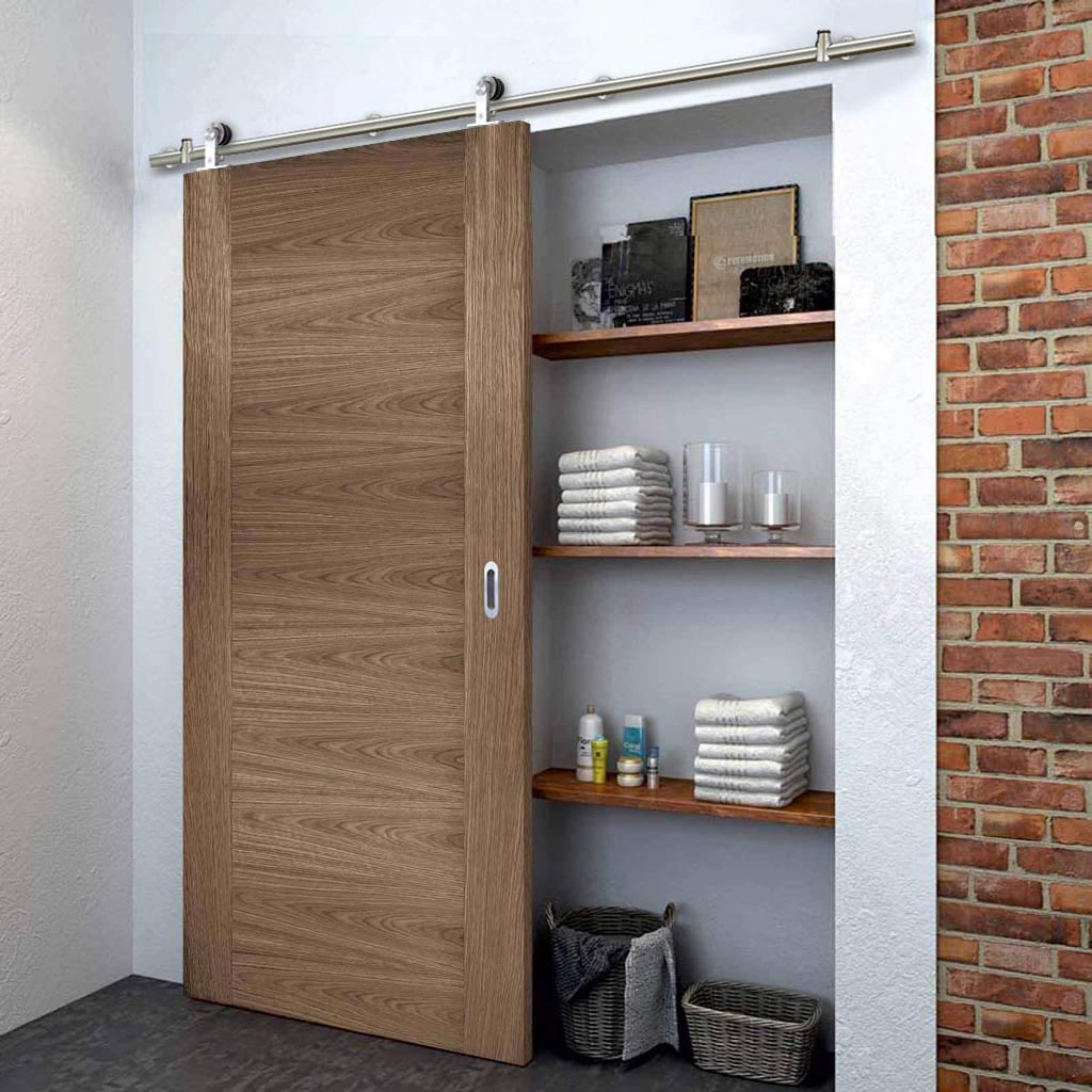 Sirius Tubular Stainless Steel Sliding Track & Sofia Walnut Veneer Door - Prefinished