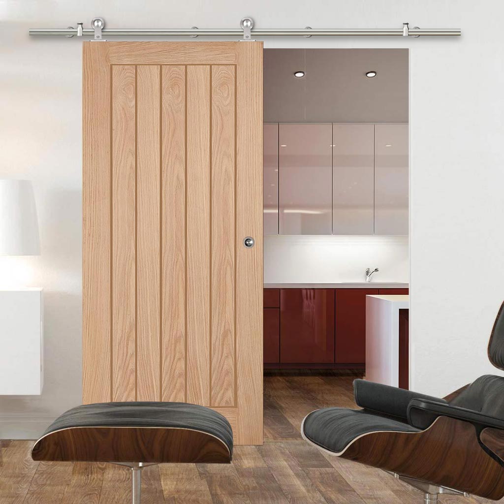 Sirius Tubular Stainless Steel Sliding Track & Belize Oak Door - Unfinished