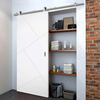 Image: Sirius Tubular Stainless Steel Sliding Track & Dover Flush Door - Primed