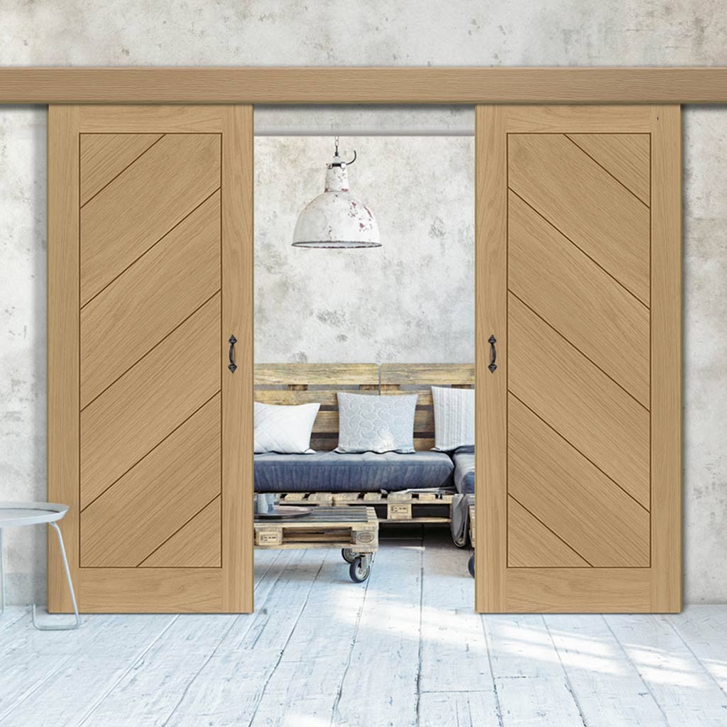 Double Sliding Door & Wall Track - Torino Oak Door - Prefinished