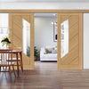 Double Sliding Door & Wall Track - Torino Oak Door - Clear Glass - Prefinished