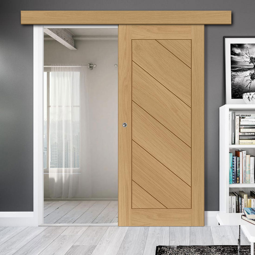 Single Sliding Door & Wall Track - Torino Oak Door - Prefinished