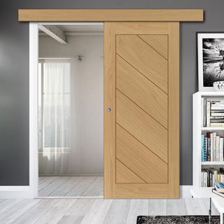 Image: Single Sliding Door & Wall Track - Torino Oak Door - Prefinished