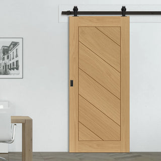 Image: Top Mounted Black Sliding Track & Door - Torino Oak Door - Prefinished