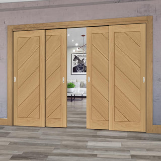 Image: Pass-Easi Four Sliding Doors and Frame Kit - Torino Oak Door - Prefinished