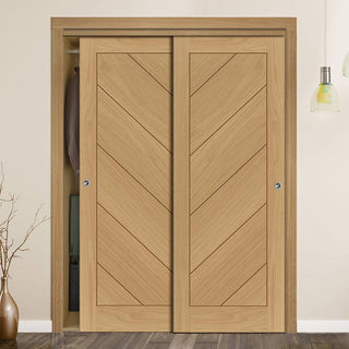Image: Two Sliding Maximal Wardrobe Doors & Frame Kit - Torino Oak Door - Prefinished