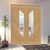 Torino Oak Internal Door Pair - Clear Glass - Prefinished