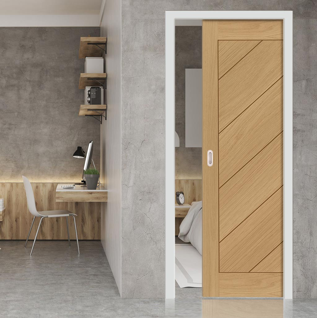 Torino Oak Evokit Pocket Fire Door - 1/2 Hour Fire Rated - Prefinished