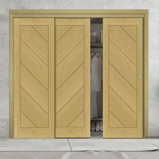 Image: Three Sliding Maximal Wardrobe Doors & Frame Kit - Torino Oak Door - Prefinished