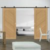 Top Mounted Black Sliding Track & Torino Oak Double Door - Clear Glass - Prefinished