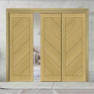Image: Pass-Easi Three Sliding Doors and Frame Kit - Torino Oak Door - Prefinished