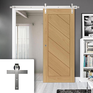 Image: Single Sliding Door & Stainless Barn Steel Track - Torino Oak Door - Prefinished