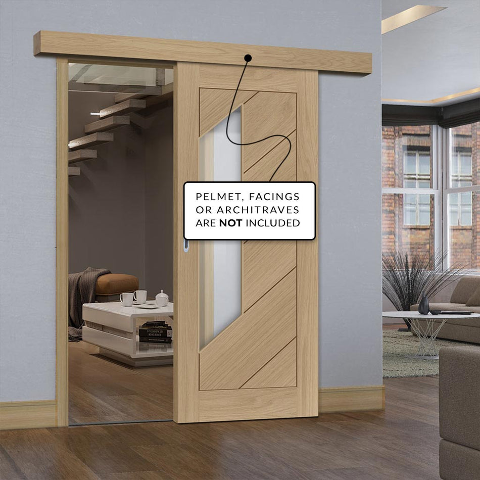 Single Sliding Door & Wall Track - Torino Oak Door - Clear Glass - Prefinished