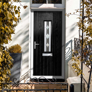 Image: Cottage Style Tortola 1 Composite Front Door Set with Jet Glass - Shown in Black