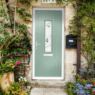 Image: Cottage Style Tortola 1 Composite Front Door Set with Murano Green Glass - Shown in Chartwell Green