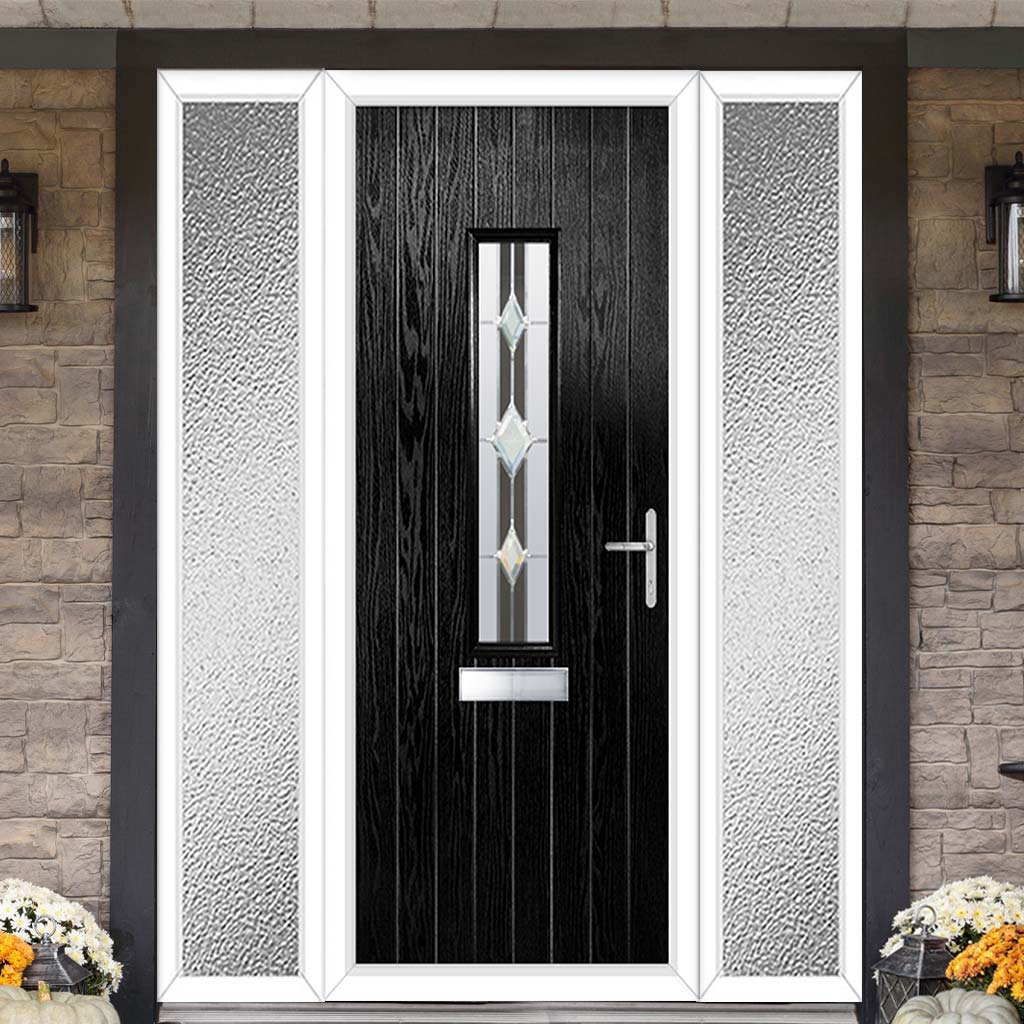 Cottage Style Tortola 1 Composite Front Door Set with Double Side Screen - Jet Glass - Shown in Black