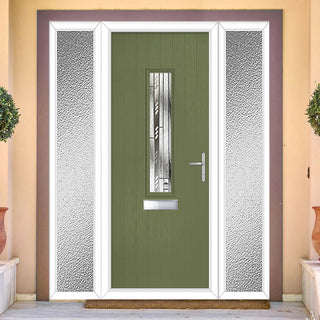 Image: Cottage Style Tortola 1 Composite Front Door Set with Double Side Screen - Matrix Glass - Shown in Reed Green