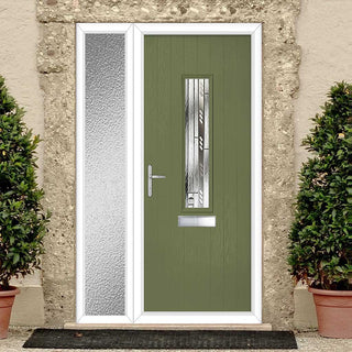 Image: Cottage Style Tortola 1 Composite Front Door Set with Single Side Screen - Matrix Glass - Shown in Reed Green