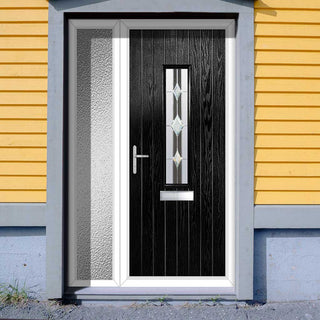Image: Cottage Style Tortola 1 Composite Front Door Set with Single Side Screen - Jet Glass - Shown in Black