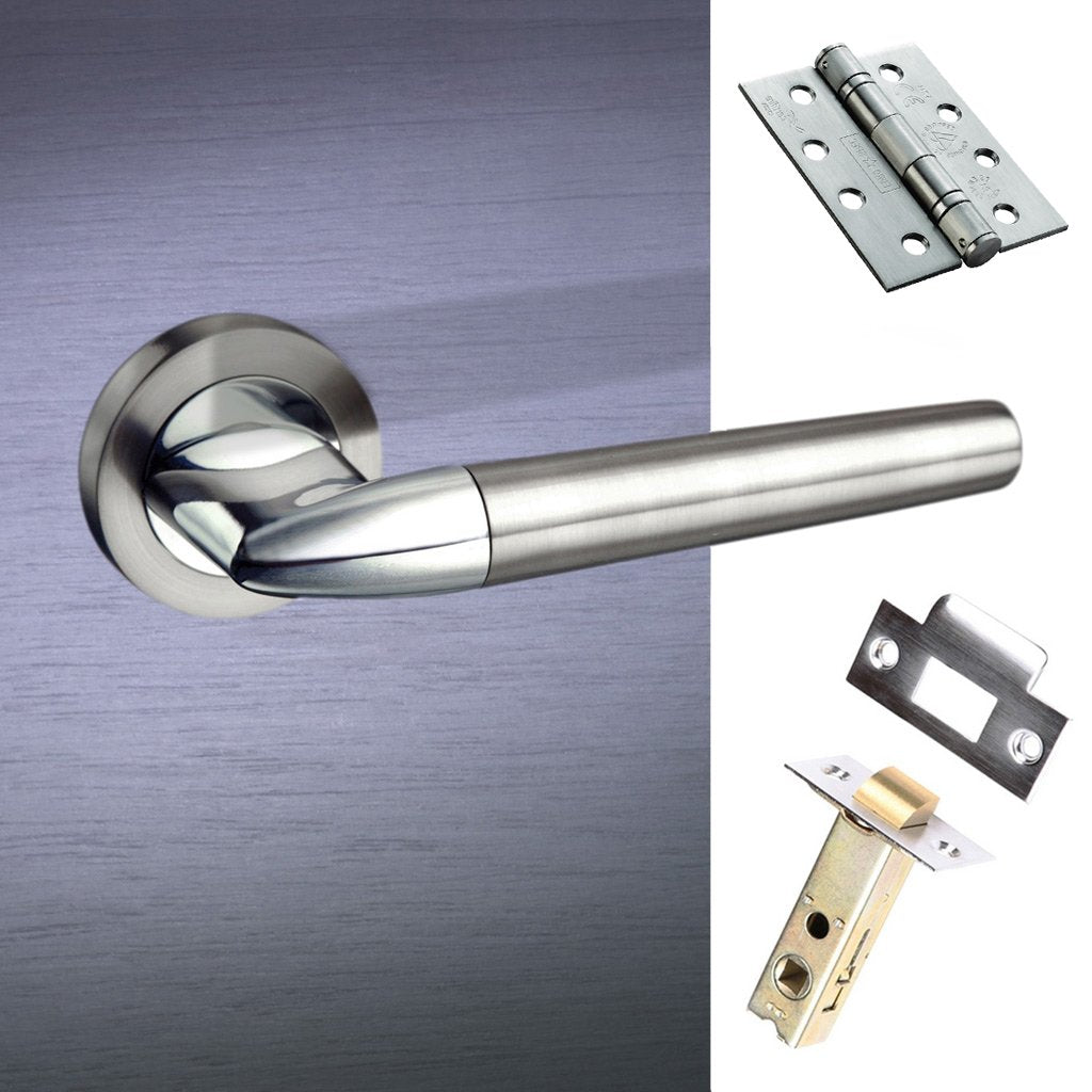 Toulon Mediterranean Fire Lever on Rose - Satin Nickel - Polished Chrome Handle Pack