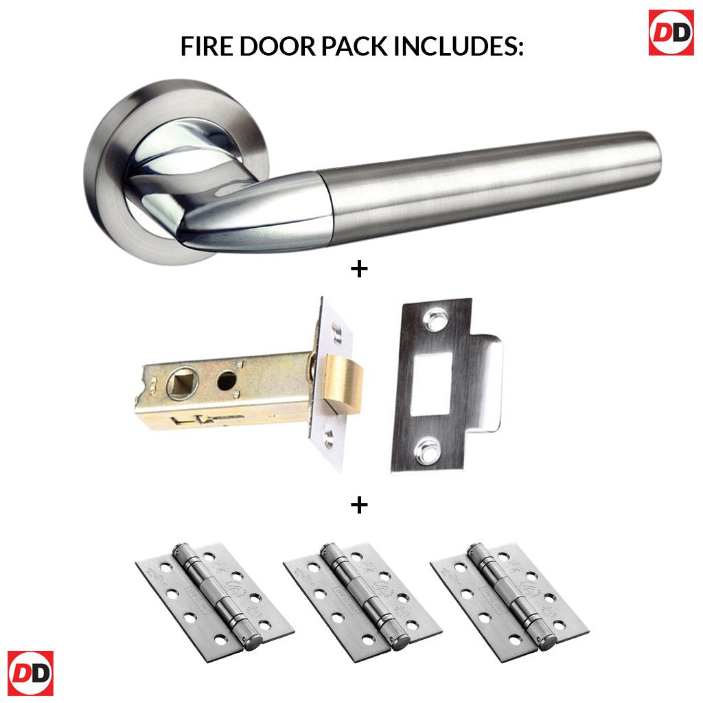 Toulon Mediterranean Fire Lever on Rose - Satin Nickel - Polished Chrome Handle Pack