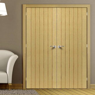 Image: J B Kind Oak Cottage Cherwell Flush Fire Door Pair - Prefinished - 30 Minute Fire Rated