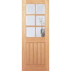 Single Sliding Door & Track - Mexicano 6 Pane Oak Door - Bevelled Clear Glass - Unfinished