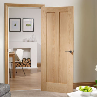 Image: Bespoke Novara Oak 2 Panel Fire Door - 1/2 Hour Fire Rated