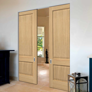 Image: Oak Trent 2 Panel Absolute Evokit Double Pocket Doors - Prefinished