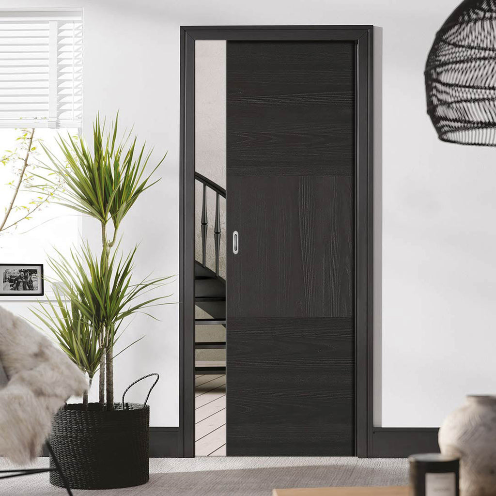 Tres Charcoal Black Flush Single Evokit Pocket Door - Prefinished