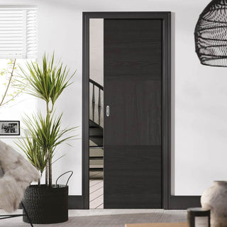 Image: Tres Charcoal Black Flush Single Evokit Pocket Door - Prefinished