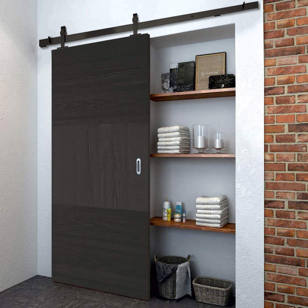 Top Mounted Black Sliding Track & Door - Tres Charcoal Black Flush Door - Prefinished