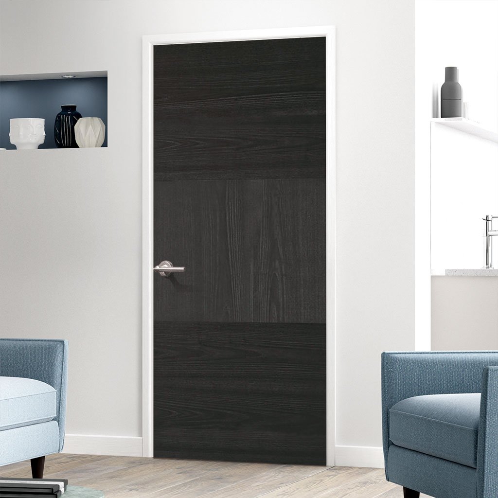 Bespoke Tres Charcoal Black Flush Fire Door - 1/2 Hour Fire Rated - Prefinished